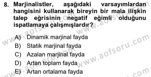 İktisada Giriş 1 Dersi 2021 - 2022 Yılı (Vize) Ara Sınav Soruları 8. Soru