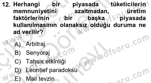 İktisada Giriş 1 Dersi 2021 - 2022 Yılı (Final) Dönem Sonu Sınav Soruları 12. Soru