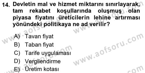İktisada Giriş 1 Dersi 2021 - 2022 Yılı (Final) Dönem Sonu Sınav Soruları 14. Soru