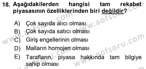 İktisada Giriş 1 Dersi 2021 - 2022 Yılı (Final) Dönem Sonu Sınav Soruları 18. Soru