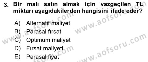 İktisada Giriş 1 Dersi 2021 - 2022 Yılı (Final) Dönem Sonu Sınav Soruları 3. Soru