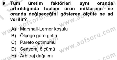İktisada Giriş 1 Dersi 2021 - 2022 Yılı (Final) Dönem Sonu Sınav Soruları 6. Soru