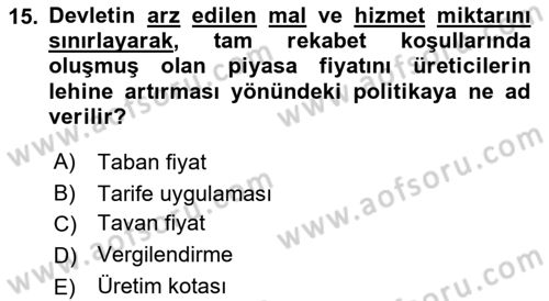 İktisada Giriş 1 Dersi 2021 - 2022 Yılı Yaz Okulu Sınavı 15. Soru