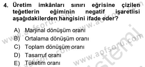 İktisada Giriş 1 Dersi 2021 - 2022 Yılı Yaz Okulu Sınavı 4. Soru