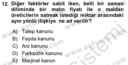 İktisada Giriş 1 Dersi 2022 - 2023 Yılı (Vize) Ara Sınav Soruları 12. Soru
