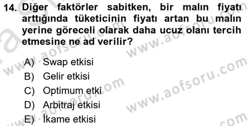 İktisada Giriş 1 Dersi 2022 - 2023 Yılı (Vize) Ara Sınav Soruları 14. Soru