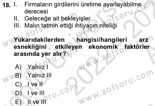 İktisada Giriş 1 Dersi 2022 - 2023 Yılı (Vize) Ara Sınav Soruları 18. Soru