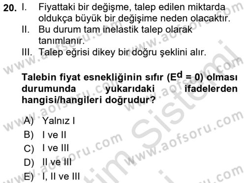İktisada Giriş 1 Dersi 2022 - 2023 Yılı (Vize) Ara Sınav Soruları 20. Soru