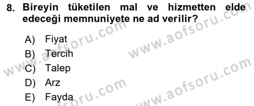 İktisada Giriş 1 Dersi 2022 - 2023 Yılı (Vize) Ara Sınav Soruları 8. Soru