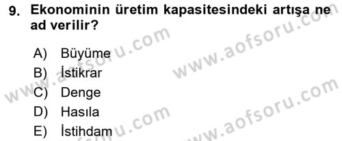 İktisada Giriş 1 Dersi 2022 - 2023 Yılı (Vize) Ara Sınav Soruları 9. Soru