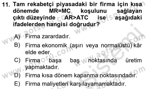 İktisada Giriş 1 Dersi 2022 - 2023 Yılı (Final) Dönem Sonu Sınav Soruları 11. Soru