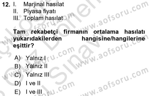 İktisada Giriş 1 Dersi 2022 - 2023 Yılı (Final) Dönem Sonu Sınav Soruları 12. Soru