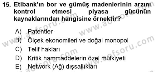 İktisada Giriş 1 Dersi 2022 - 2023 Yılı (Final) Dönem Sonu Sınavı 15. Soru