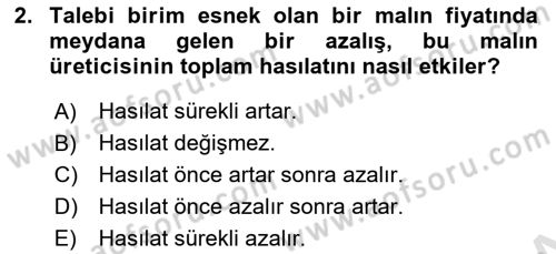 İktisada Giriş 1 Dersi 2022 - 2023 Yılı (Final) Dönem Sonu Sınav Soruları 2. Soru