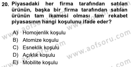 İktisada Giriş 1 Dersi 2022 - 2023 Yılı (Final) Dönem Sonu Sınav Soruları 20. Soru