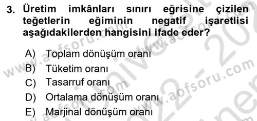 İktisada Giriş 1 Dersi 2022 - 2023 Yılı (Final) Dönem Sonu Sınav Soruları 3. Soru