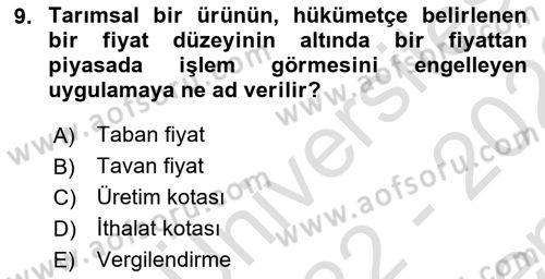 İktisada Giriş 1 Dersi 2022 - 2023 Yılı (Final) Dönem Sonu Sınav Soruları 9. Soru