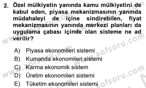 İktisada Giriş 1 Dersi 2023 - 2024 Yılı (Final) Dönem Sonu Sınav Soruları 2. Soru