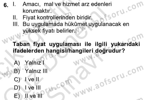 İktisada Giriş 1 Dersi 2023 - 2024 Yılı (Final) Dönem Sonu Sınav Soruları 6. Soru
