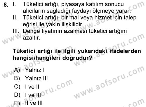 İktisada Giriş 1 Dersi 2023 - 2024 Yılı (Final) Dönem Sonu Sınav Soruları 8. Soru