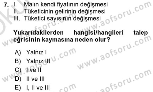 İktisada Giriş 1 Dersi 2023 - 2024 Yılı Yaz Okulu Sınav Soruları 7. Soru