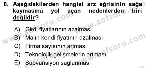 İktisada Giriş 1 Dersi 2023 - 2024 Yılı Yaz Okulu Sınav Soruları 8. Soru