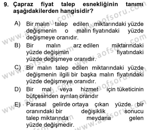 İktisada Giriş 1 Dersi 2023 - 2024 Yılı Yaz Okulu Sınav Soruları 9. Soru