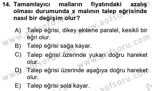 İktisada Giriş 1 Dersi 2024 - 2025 Yılı (Vize) Ara Sınav Soruları 14. Soru