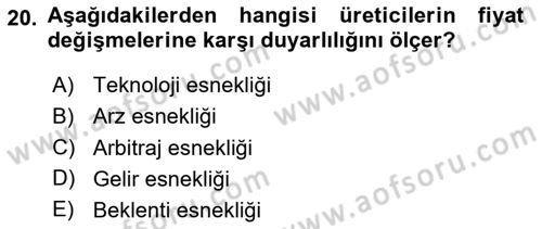 İktisada Giriş 1 Dersi 2024 - 2025 Yılı (Vize) Ara Sınav Soruları 20. Soru