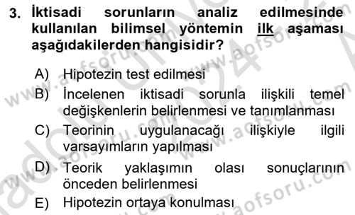 İktisada Giriş 1 Dersi 2024 - 2025 Yılı (Vize) Ara Sınav Soruları 3. Soru