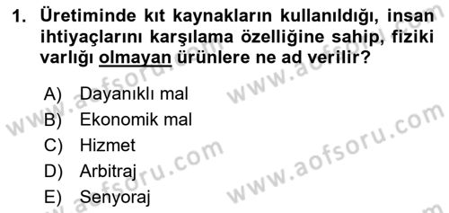 İktisada Giriş 1 Dersi 2024 - 2025 Yılı Yaz Okulu Sınav Soruları 1. Soru