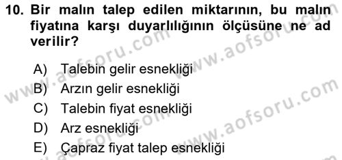 İktisada Giriş 1 Dersi 2024 - 2025 Yılı Yaz Okulu Sınav Soruları 10. Soru