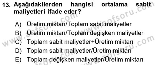 İktisada Giriş 1 Dersi 2024 - 2025 Yılı Yaz Okulu Sınav Soruları 13. Soru