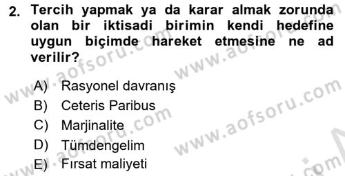 İktisada Giriş 1 Dersi 2024 - 2025 Yılı Yaz Okulu Sınav Soruları 2. Soru