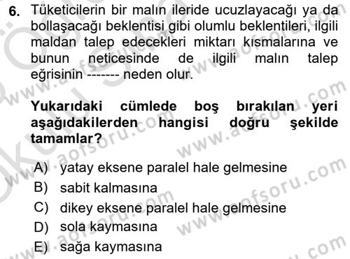 İktisada Giriş 1 Dersi 2024 - 2025 Yılı Yaz Okulu Sınav Soruları 6. Soru