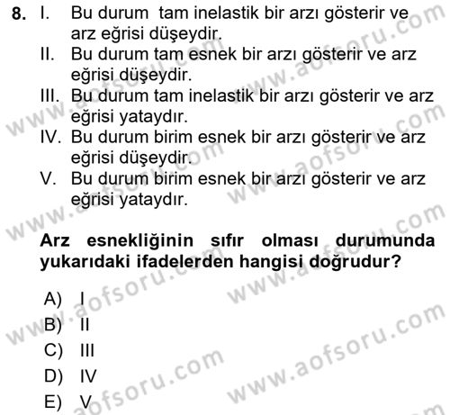 İktisada Giriş 1 Dersi 2024 - 2025 Yılı Yaz Okulu Sınav Soruları 8. Soru