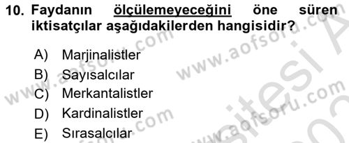 İktisada Giriş 1 Dersi 2025 - 2026 Yılı (Vize) Ara Sınav Soruları 10. Soru