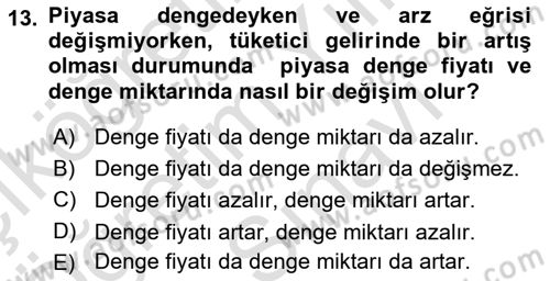 İktisada Giriş 1 Dersi 2025 - 2026 Yılı (Vize) Ara Sınav Soruları 13. Soru