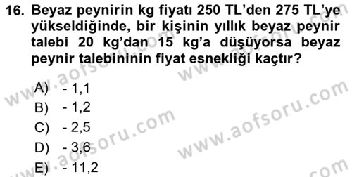 İktisada Giriş 1 Dersi 2025 - 2026 Yılı (Vize) Ara Sınav Soruları 16. Soru