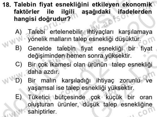 İktisada Giriş 1 Dersi 2025 - 2026 Yılı (Vize) Ara Sınav Soruları 18. Soru