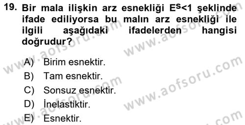 İktisada Giriş 1 Dersi 2025 - 2026 Yılı (Vize) Ara Sınav Soruları 19. Soru