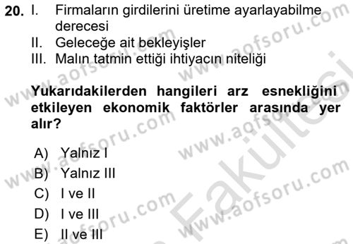 İktisada Giriş 1 Dersi 2025 - 2026 Yılı (Vize) Ara Sınav Soruları 20. Soru