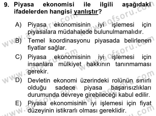 İktisada Giriş 1 Dersi 2025 - 2026 Yılı (Vize) Ara Sınav Soruları 9. Soru