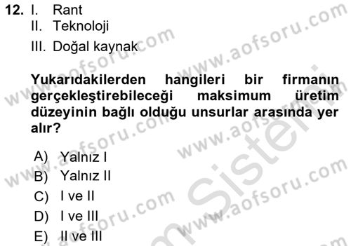 İktisada Giriş 1 Dersi 2025 - 2026 Yılı (Final) Dönem Sonu Sınav Soruları 12. Soru