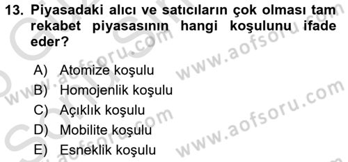 İktisada Giriş 1 Dersi 2025 - 2026 Yılı (Final) Dönem Sonu Sınav Soruları 13. Soru