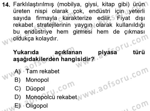 İktisada Giriş 1 Dersi 2025 - 2026 Yılı (Final) Dönem Sonu Sınav Soruları 14. Soru