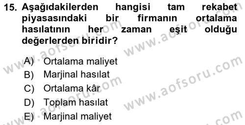 İktisada Giriş 1 Dersi 2025 - 2026 Yılı (Final) Dönem Sonu Sınav Soruları 15. Soru