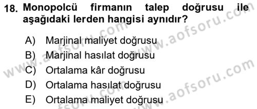 İktisada Giriş 1 Dersi 2025 - 2026 Yılı (Final) Dönem Sonu Sınav Soruları 18. Soru