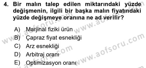 İktisada Giriş 1 Dersi 2025 - 2026 Yılı (Final) Dönem Sonu Sınav Soruları 4. Soru