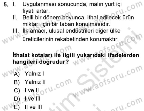 İktisada Giriş 1 Dersi 2025 - 2026 Yılı (Final) Dönem Sonu Sınav Soruları 5. Soru